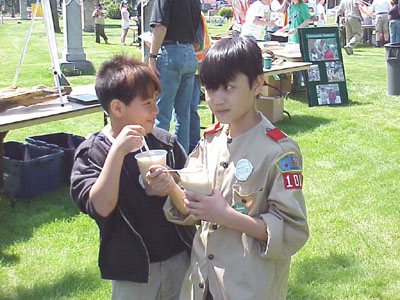 Boy Scouts eating rootbeer floats